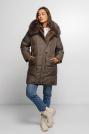 Пуховик з хутром песця жіночий капучіно Пуховик з хутром 1031-19