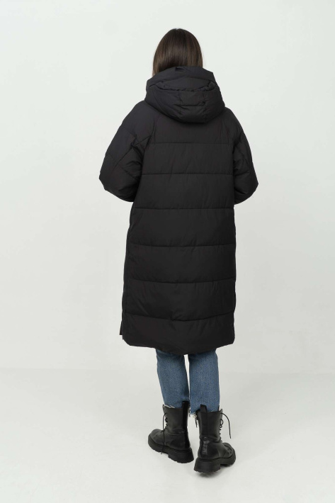 Пуховик стильний чорний з капюшоном Пуховик стильний 118-45