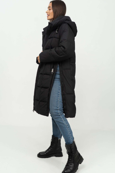 Пуховик стильний чорний з розпірками Пуховик стильний 118-47