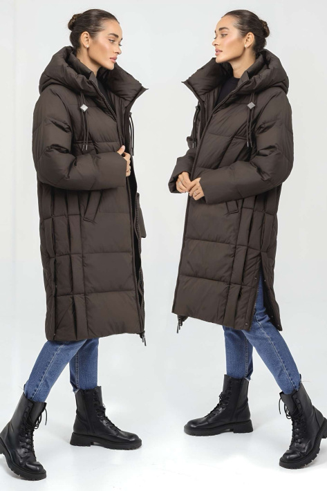 Пуховик великих розмірів жіночий шоколадного кольору Пуховик великих розмірів 125-01