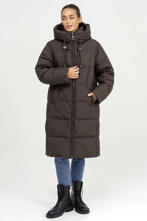 Пуховик жіночий шоколадний фото 7 Пуховик великих розмірів 125-02