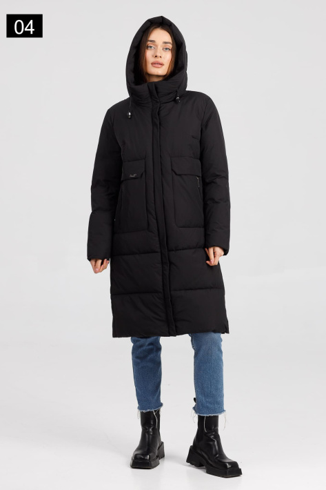 Пуховик на жінці чорний Пуховик спорт-шик 1739-5