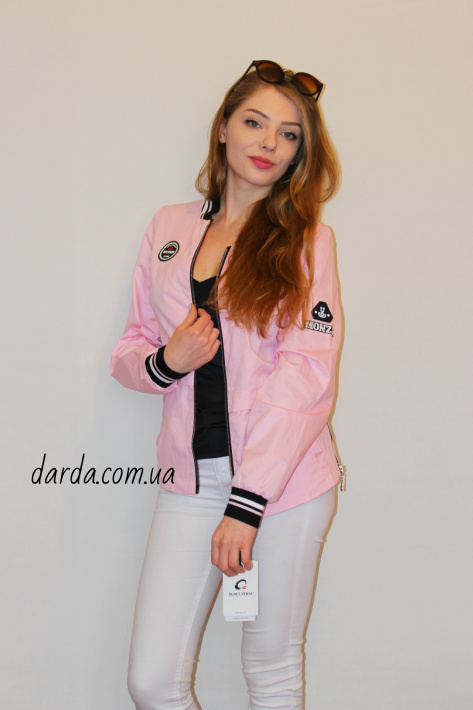 Бомбер ветровка женская розового цвета  Бомбер ветровка женская розовая
