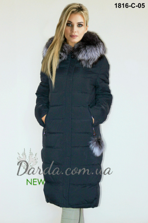 Парка с натуральным мехом чернобурки Damader 1816-C синего цвета Парка с натуральным мехом чернобурки Damader 1816-C синяя