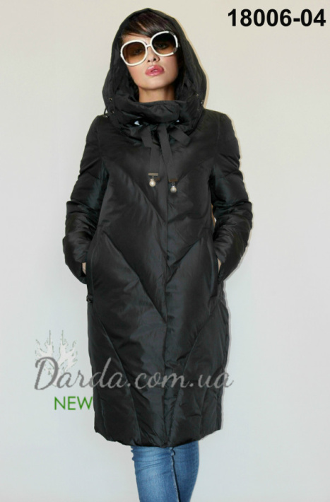 Пуховик c высоким воротником капюшоном Tongoi 18006 чёрного цвета Пуховик c высоким воротником капюшоном Tongoi 18006 фото 3