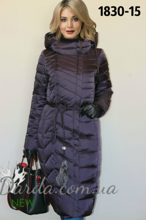 Пуховик под глянцевую кожу Svidni 1830 сиреневый Пуховик под глянцевую кожу Svidni 1830 фото 1