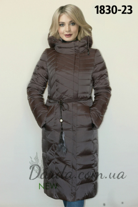 Пуховик под глянцевую кожу Svidni 1830 шоколадный графит Пуховик под глянцевую кожу Svidni 1830 фото 3