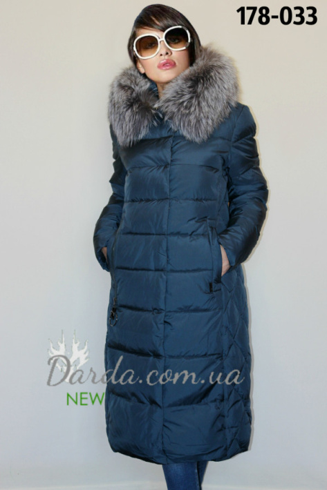 Зимняя куртка с мехом чернобурки цвета волна Peercat 18-178 Зимняя куртка с мехом чернобурки Peercat 18-178 фото 2