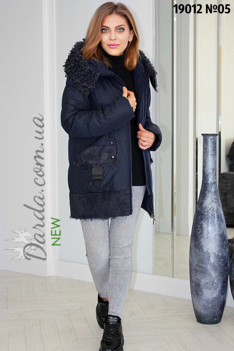 Куртка с мехом овчины синего цвета 19012 Куртка с мехом овчины синяя 19012