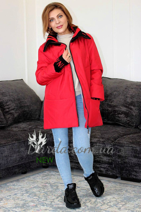 Осенняя куртка большого размера с трикотажным декором Button 328 Осенняя куртка большого размера с рукавом 3/4 Button 328