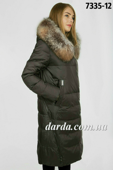 Пуховик с мехом чернобурки серого цвета Snoy Owl 7335  Пуховик с мехом чернобуркиSnoy Owl 7335 фото 1