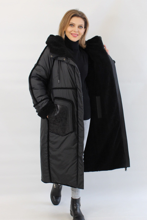 Двухсторонняя шуба пуховик с мехом овчины Двухсторонняя шуба пуховик 987-1-045