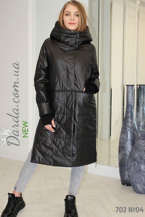 Демисезонное пальто одеяло черного цвета вид спереди Демисезонное пальто одеяло Button 702-1