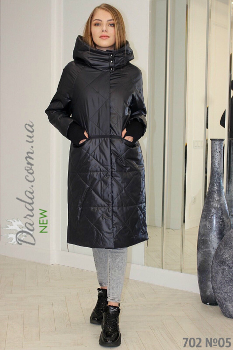 Демисезонное пальто одеяло тёмного синего цвета 702 Демисезонное пальто одеяло синее 702-1