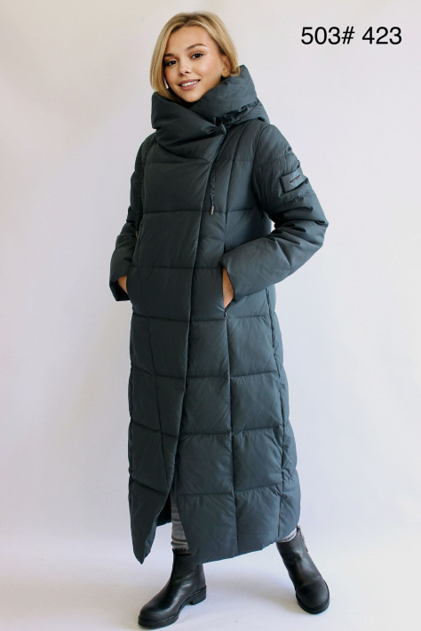 Длинный зимний пуховик хвойного цвета Длинный зимний пуховик 503-423-2