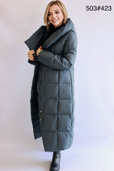 Длинный зимний пуховик зелёный  Длинный зимний пуховик 503-423