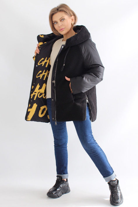 Двухсторонний пуховик шуба в раскрытом виде с разрезами Двухсторонний пуховик шуба Mishele 21109-006