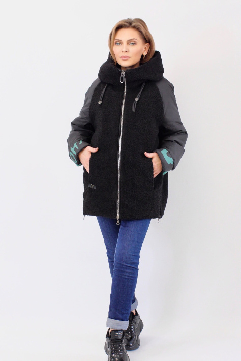 Двухсторонний пуховик шуба черная с зеленым Двухсторонний пуховик шуба Mishele 21109-083