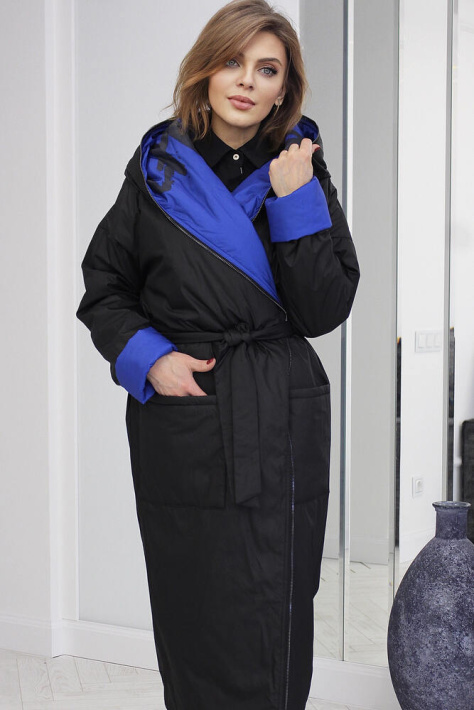 Двустороннее пальто-кокон черное-электрик Двустороннее пальто-кокон 795-05-L