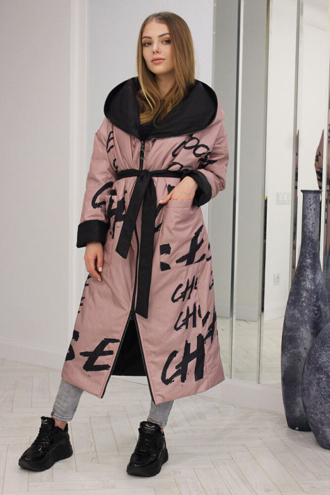 Двустороннее пальто-кокон розовое с поясом Mishele 795-1  Двустороннее пальто-кокон Mishele 795-1 фото 5