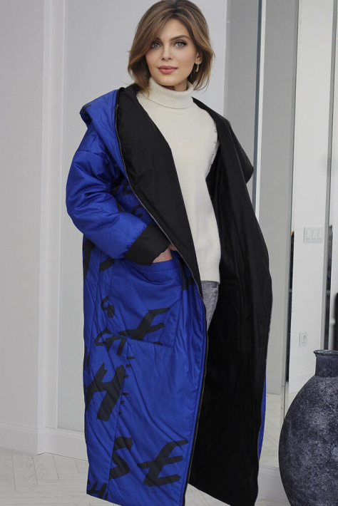 Двустороннее пальто-кокон цвета электрик Двустороннее пальто-кокон 795 электрик