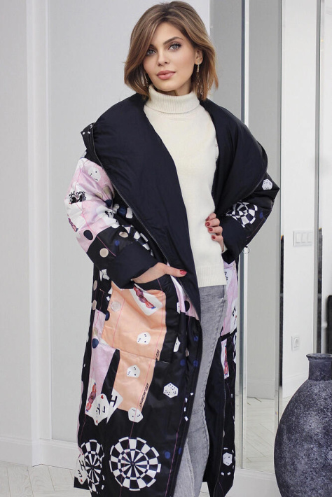 Двустороннее пальто-кокон с рисунком пэчворк Двустороннее пальто-кокон пэчворк 795