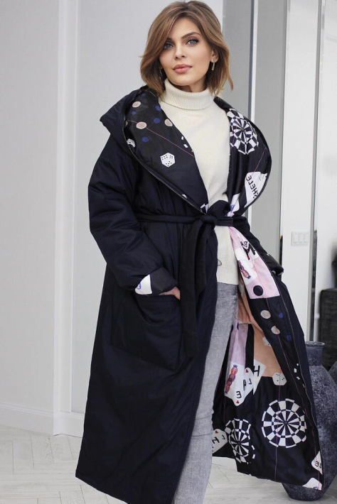 Двустороннее пальто-кокон с принтом пэчворк  Двустороннее пальто-кокон весна 795 пэчворк