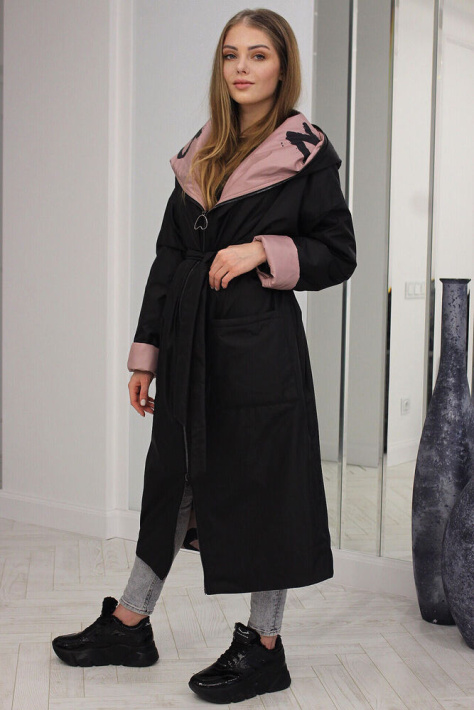 Двустороннее пальто-кокон Mishele 795-1 черное вид сбоку Двустороннее пальто-кокон Mishele 795-1 фото 7