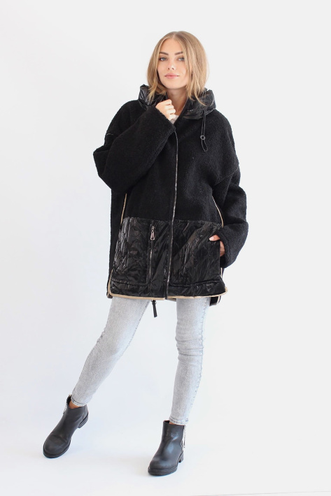 Куртка дублёнка двухсторонняя черная с капюшоном Куртка дублёнка двухсторонняя 823-4
