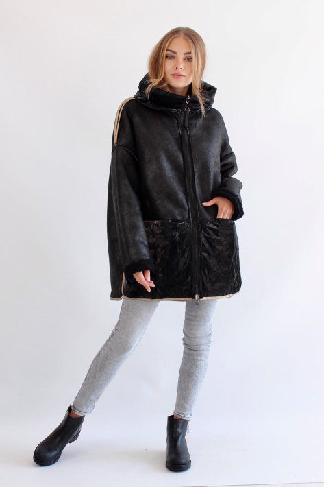 Куртка дублёнка двухсторонняя черная спереди Куртка дублёнка двухсторонняя 823-43
