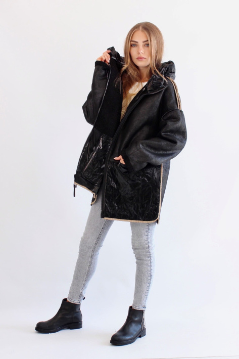 Куртка дублёнка двухсторонняя черная Куртка дублёнка двухсторонняя 823-45