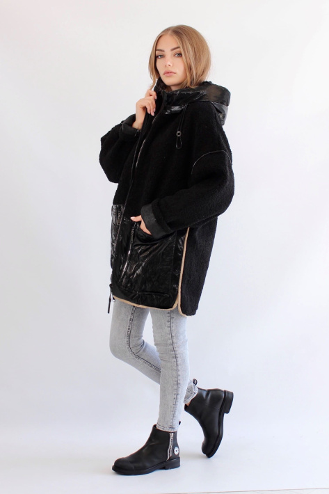 Куртка дублёнка двухсторонняя черная с мехом сбоку Куртка дублёнка двухсторонняя 823-47