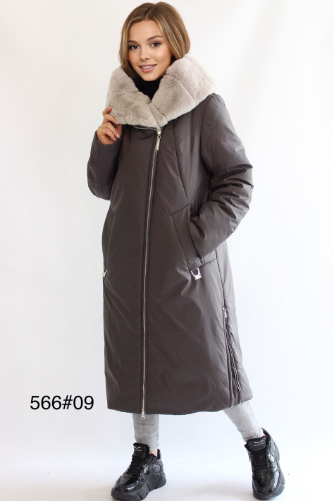 Пальто с мехом кролика коричневое Пальто с мехом кролика 566-9