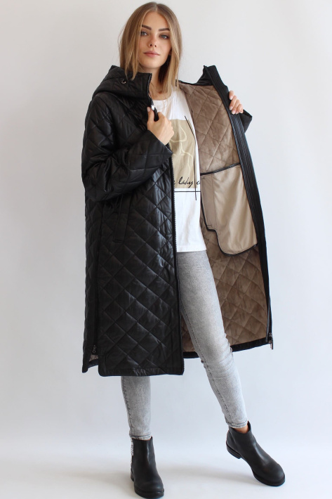 Пальто стеганое черное с флисом Пальто стеганое на флисе 21121-10