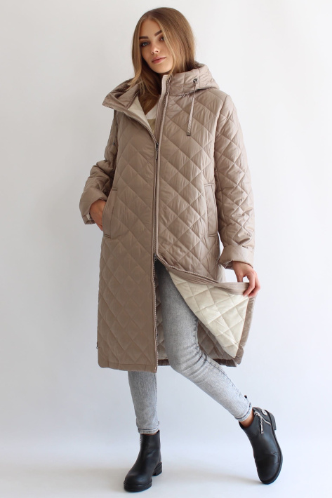 Пальто стеганое на флисе цвета тауп Пальто стеганое на флисе 21121-34