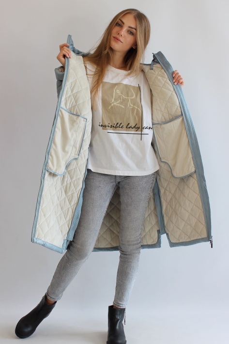 Пальто стеганое голубое с белым флисом Пальто стеганое на флисе 21121-9