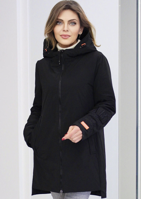 Парка весенняя черного цвета 7117-04 Парка весенняя черная 7117