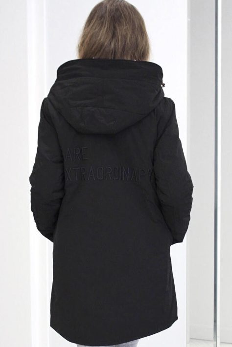 Парка весенняя черная с капюшоном 7117-04 Парка весенняя с капюшоном 7117