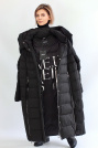 Пуховик женский черный с серебряными надписями бренда Пуховик больших размеров 22865-04