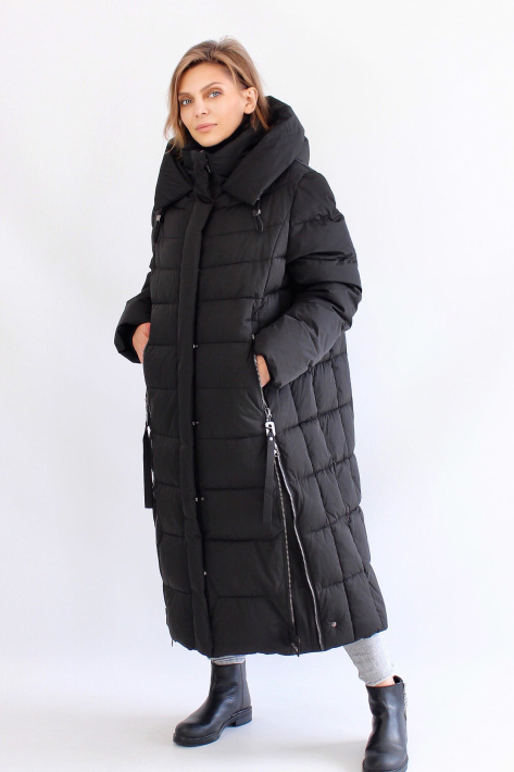 Пуховик женский черный с разрезами Пуховик больших размеров 22865-043
