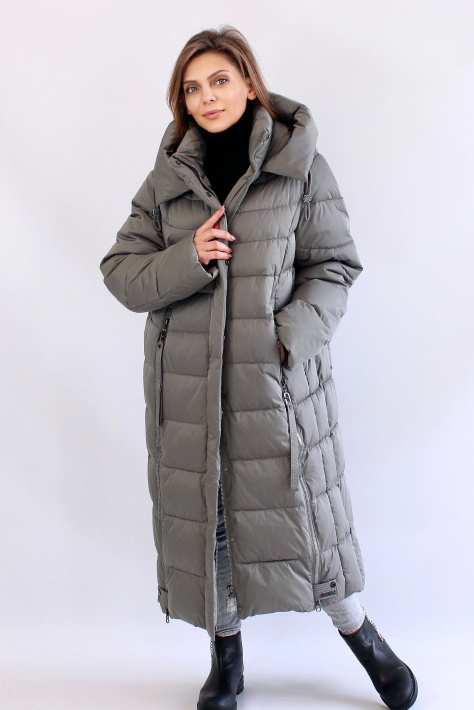 Пуховик женский оливковый спереди Пуховик больших размеров 22865-12