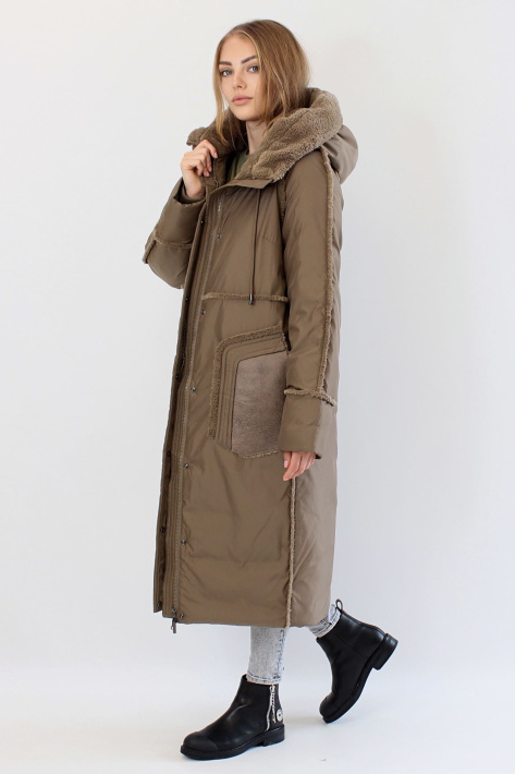 Пуховик дублёнка с мехом коричневая Пуховик дублёнка 987-605-02