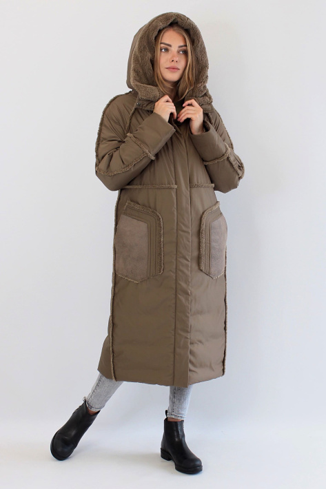 Пуховик дублёнка с меховым капюшоном коричневый Пуховик дублёнка 987-605-07