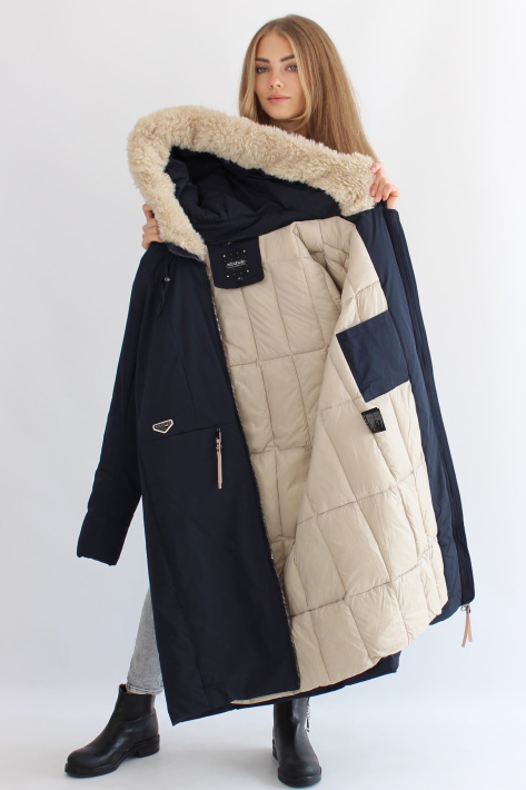 Пуховик кокон синий светлый внутри Пуховик кокон 21125-n-055