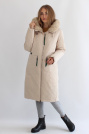 Пуховик кокон с мехом овчины бежевый Пуховик кокон 21125-n-13