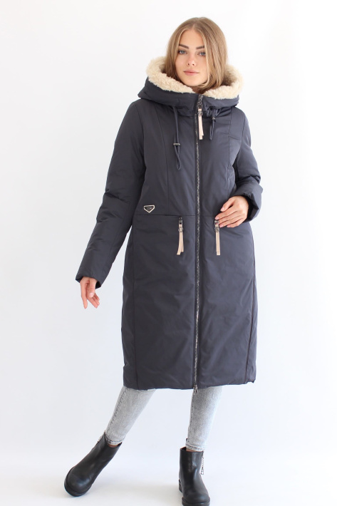 Пуховик кокон серый спереди Пуховик кокон 21125-n-233