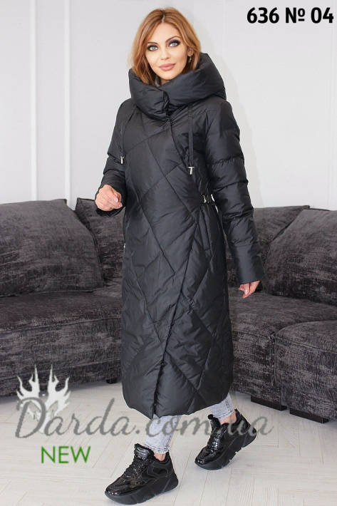 Пуховое пальто на запах вид сбоку Пуховое пальто с запахом Snow Owl 636