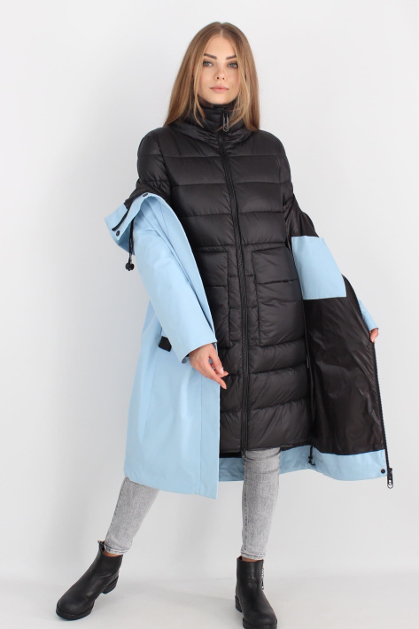 Пуховик двойка черный с голубым Пуховик двойка голубой плащ 3501-8