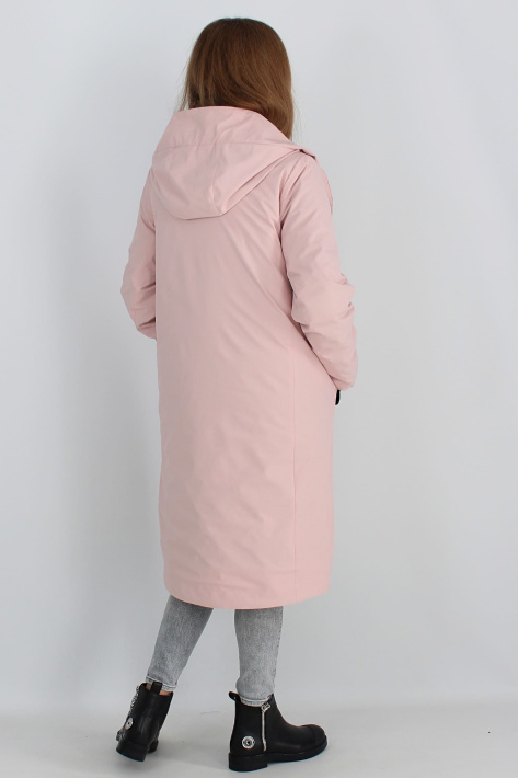 Пуховик двойка розовый сзади Пуховик двойка плащ розовый 3501-1