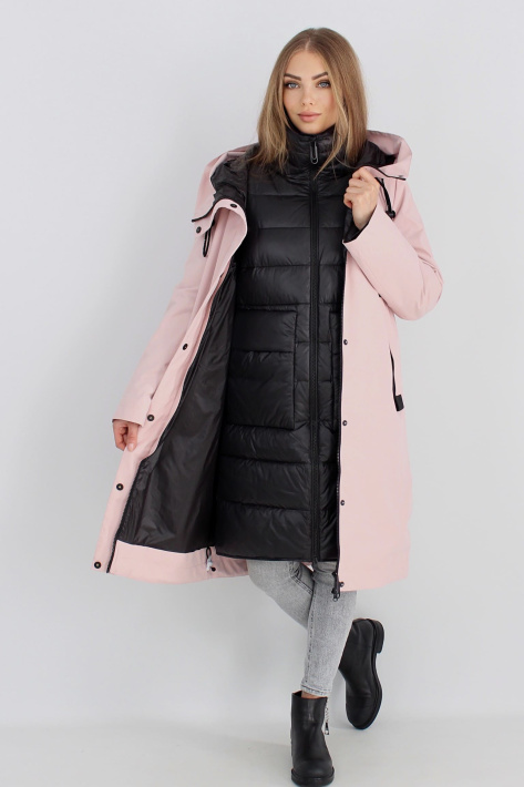 Пуховик двойка черный с розовым Пуховик двойка плащ розовый 3501-2